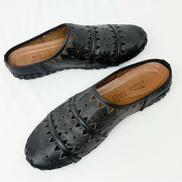 Spring Step FUSALIDE Black Leather Perforated Designed Slip On Statement Slide - Picture 6 of 15